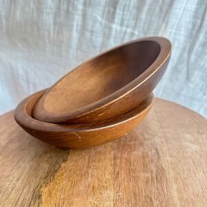 Woodcroftery Wooden Bowls Set of 2 Decorative Trinket Dish 6.5" Vintage